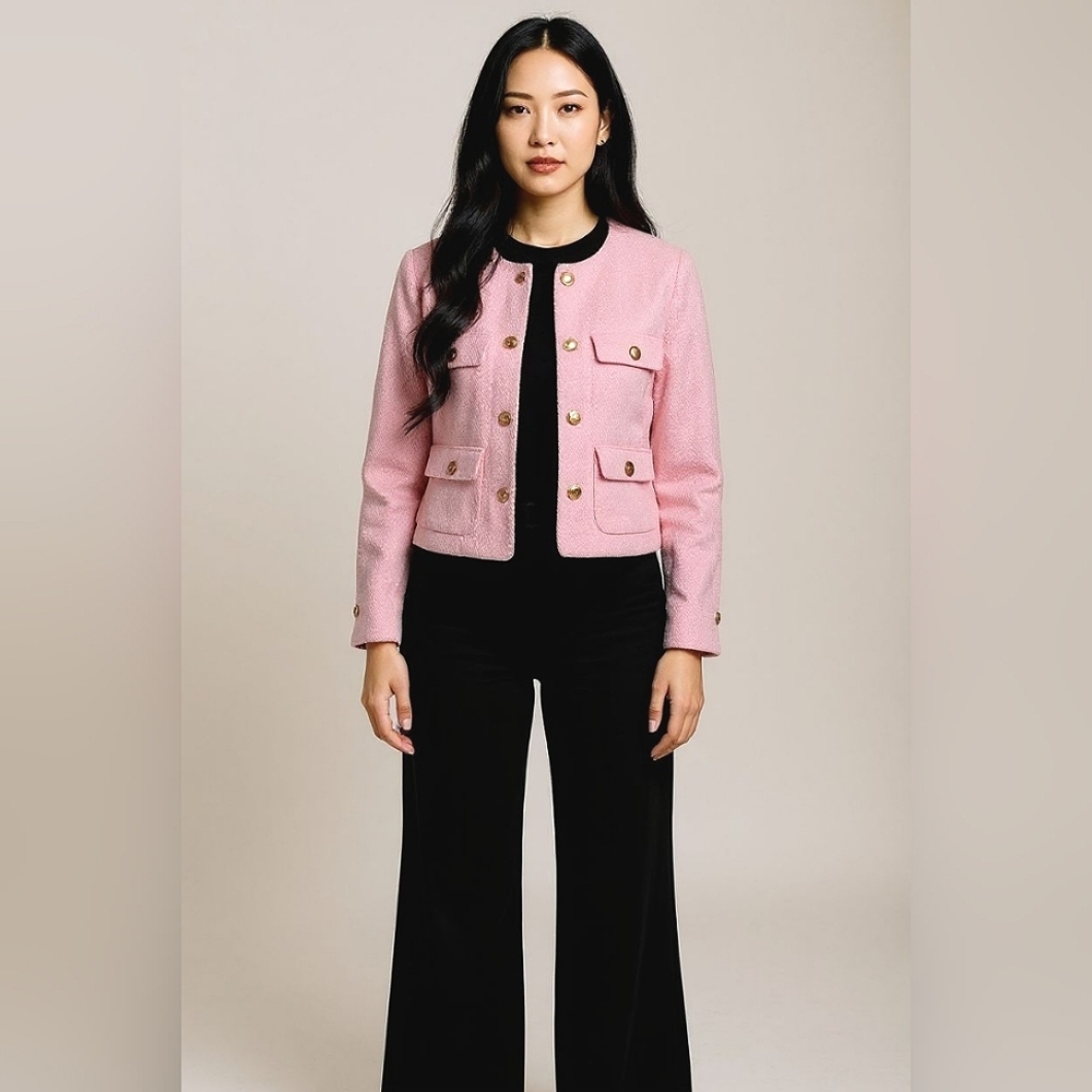H&M Light Pink Cropped Blazer with Gold Accents - Picture 2 of 6